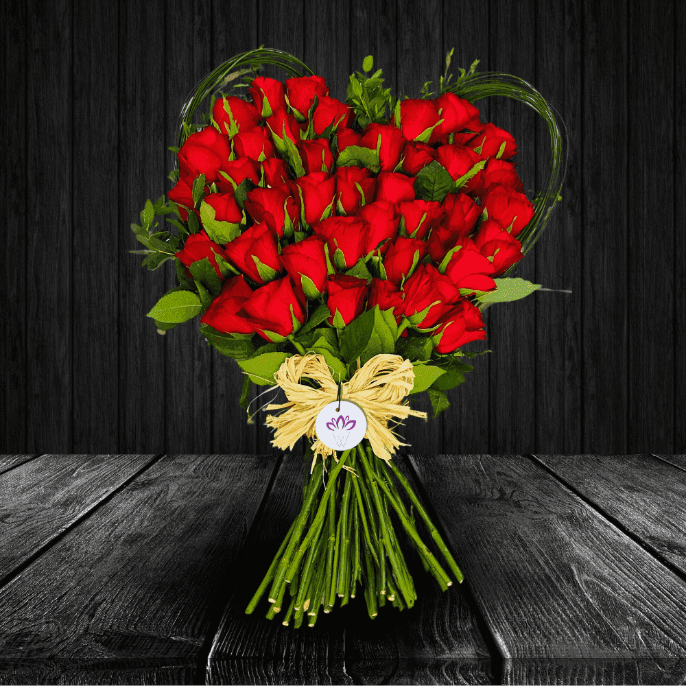 Thinking of you - 40 Red Rose heart shape hand bouquet