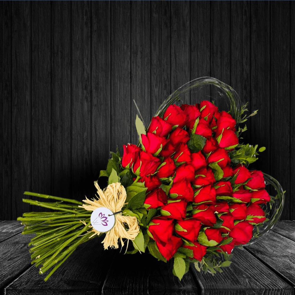 Thinking of you - 40 Red Rose heart shape hand bouquet